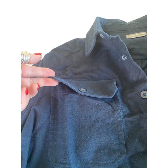 Eddie Bauer Button Front Long Sleeve Mens M chamois Dark Blue Flannel Shirt - Picture 4 of 8